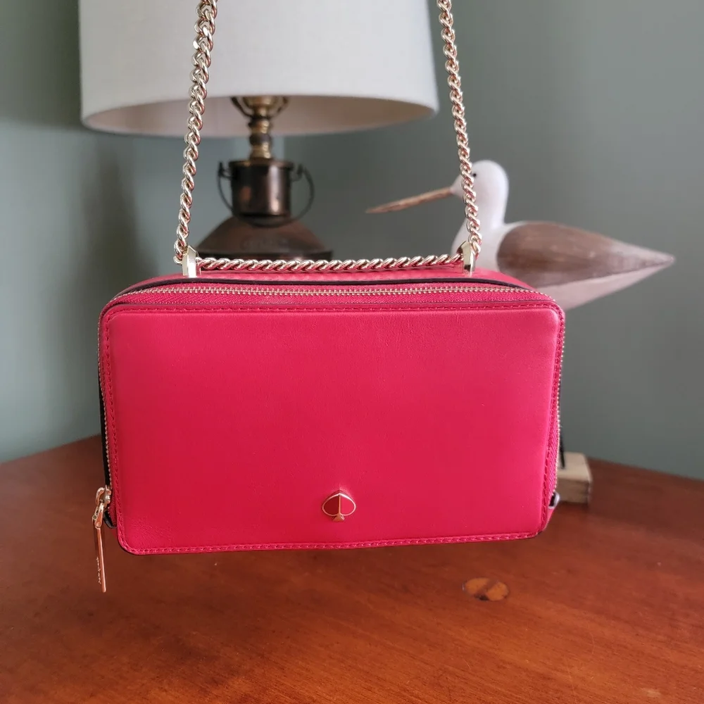 Kate Spade Izzy Red Italian Leather Chain Crossbody Bag